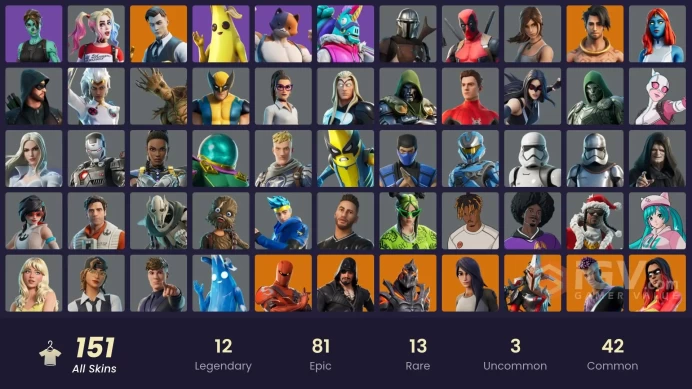 151 skins | Reaper | Vi | Midas | Alli | Predator | Hybrid | Raz | Blackheart | Gear Specialist Maya | Eternal Knight | Ruin | Fade | Joltara