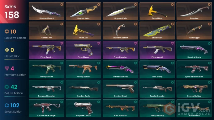 NA - Valorant Account - ULTRA RARE Ruin Dagger - 160 Skins - Prime Bundle - Level 445 - Unranked - 11 Knives - Full Access -