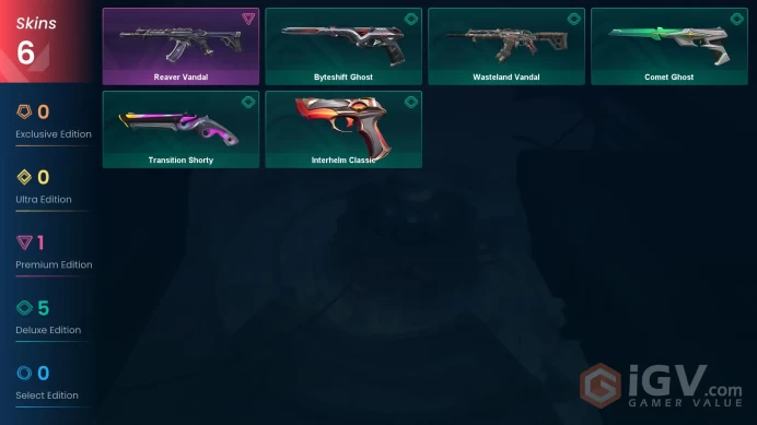 | AP | 6 SKINS | VALUE: 3050 VP | Reaver Vandal | Comet Ghost | RANKED READY | 107 LEVEL | INSTANT DELIVERY | FULL ACCESS | FWVOD |