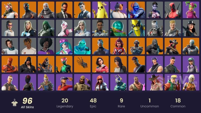 96 skins | Omega | Havoc | Snowflake | Sub Commander | Valor | Gear Specialist Maya | John Wick | Calamity | Drift | Singularity | Fusion