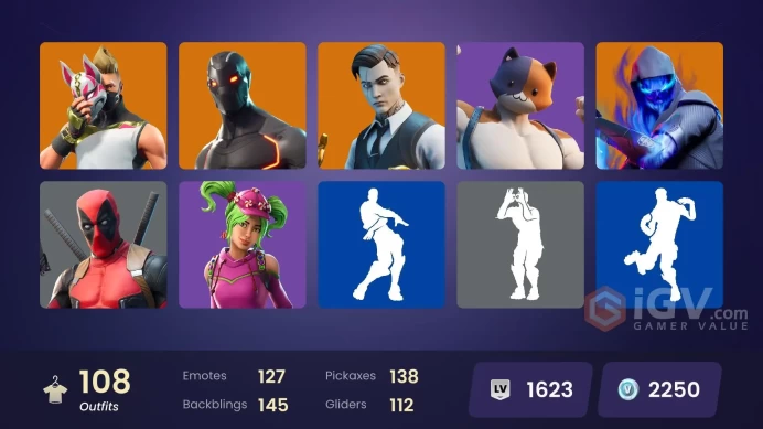 108 skins | Omega | Reaper | Ride The Pony | Gold Brutus | Gold Midas | Rogue Agent | Blue Striker | Carbon Commando | Drift | Fusion | Valor