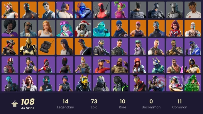 108 skins | Omega | Reaper | Ride The Pony | Gold Brutus | Gold Midas | Rogue Agent | Blue Striker | Carbon Commando | Drift | Fusion | Valor