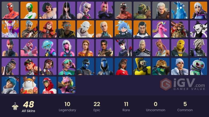 48 skins | Vivi Chroma | Sultura | Fixer | The Imagined | Torin | Paradigm (Reality-659) | Ronin | Malik | Nezumi | Snap | The Cube Queen