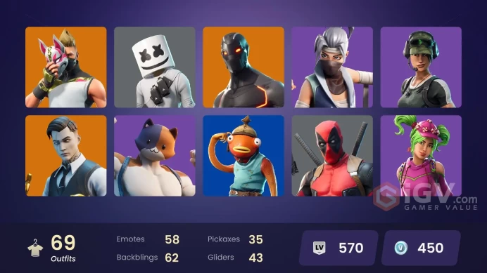 69 skins | Tidy | Omega | Trailblazer | Gold Midas | WORLD CUP | Rogue Agent | Valor | Gear Specialist Maya | Calamity | Drift | Sky Stalker