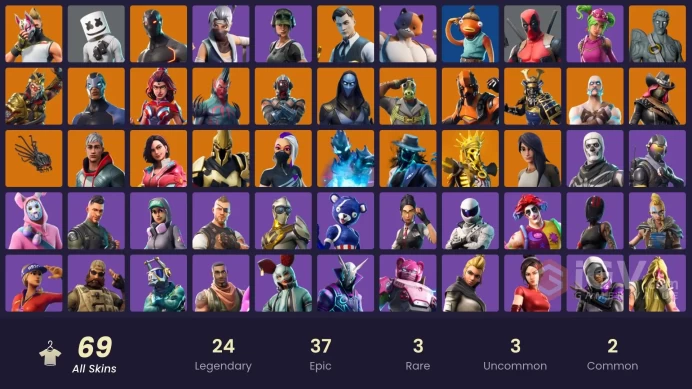 69 skins | Tidy | Omega | Trailblazer | Gold Midas | WORLD CUP | Rogue Agent | Valor | Gear Specialist Maya | Calamity | Drift | Sky Stalker