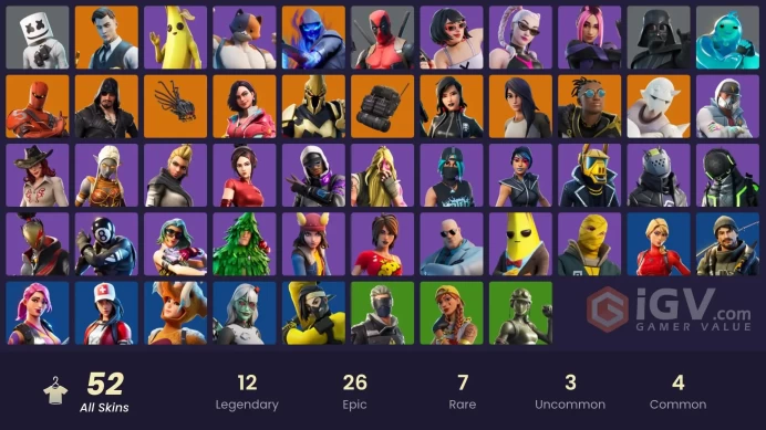 52 skins | Gold Meowscles | Gold Midas | Gold Brutus | Gear Specialist Maya | Fusion | Sorana | Malik | Catalyst | Snap | Rox | Blackheart
