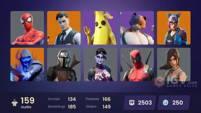 159 skins | Naruto Uzumaki | Gold Brutus | Gold Midas | Sultura | The Champion | Vivi Chroma | Fusion | Ronin | Malik | Nezumi | Rox