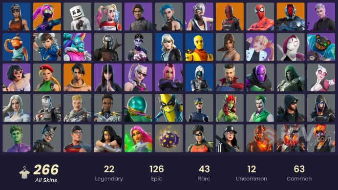 262 skins | Arcane Jinx | Itachi Uchiha | Renegade Raider | Unchained Ramirez | Aura Analyzer | The Champion | Game Knight | Vivi Chroma