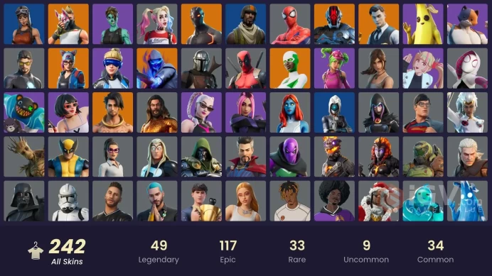 242 skins | Omega | Reaper | Ride The Pony | Renegade Raider | Aerial Assault Trooper | Neo Versa | Blue Team Leader | Gold Meowscles