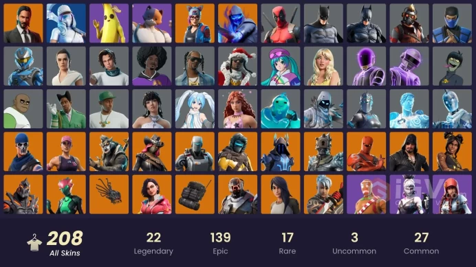 205 skins | Ride The Pony | Fusion | The Prisoner | Ronin | The Scientist | Rox | A.I.M. | Sentinel | The Ice King | John Wick | Calamity