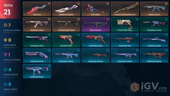 EU [ 21 TOP SKINS + 4 KNIFE ] Champions 2025 Butterfly Knife + Gaia's Fury + Champions 2025 Vandal + Reaver Phantom / full acces