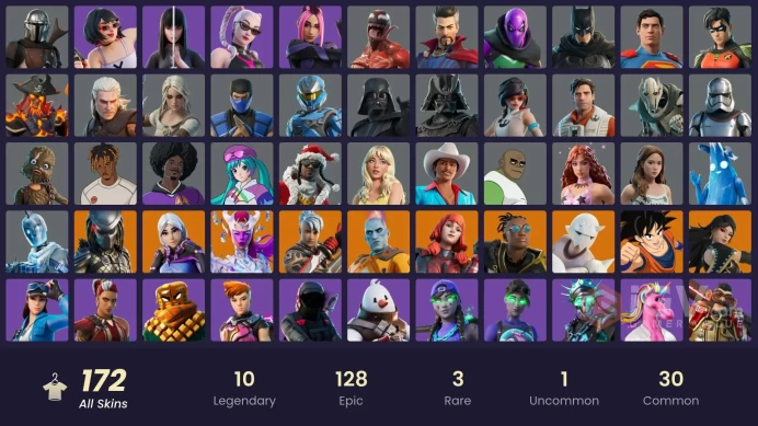 158 skins | Cloud Striker | Ronin | Malik | The Origin | Predator | Torin | The Cube Queen | The Imagined | Snap | Era | Son Goku