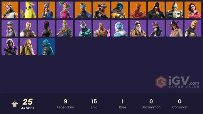 25 skins | Ride The Pony | Mako | Snowflake | Calamity | Drift | Rox | Carbide | Blackheart | Lynx | Sentinel | Hybrid | Zenith | Zoey
