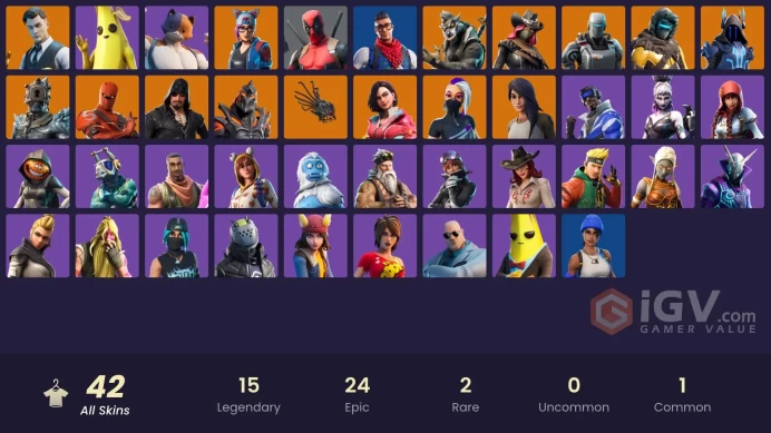 42 skins | Ride The Pony | Snowflake | Blue Team Leader | Gold Midas | Prodigy | Blue Striker | Dire | Gear Specialist Maya | Calamity