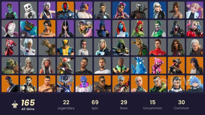 165 skins | Reaper | Subzero Cryptic | Major Lazer | Valeria | The Foundation | Ronin | Nezumi | Kado Thorne | Peter Griffin | Calamity