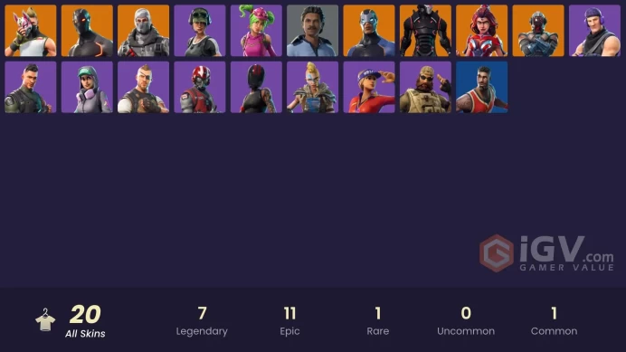 19 skins | Havoc | Trailblazer | Ride The Pony | Mako | Snowflake | Omega (stage 5) | Sub Commander | The Visitor | Valor | Carbide | Drift