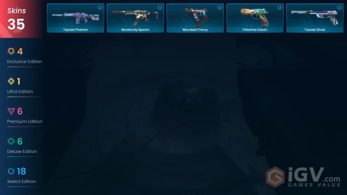 EU / 35 Skins / 2 Knives / RGX 11z / Oni / Reaver / Ion / Protocol / Prime / Sentinels of Light / Magepunk / Signature / Nound / Pistolinha XB26