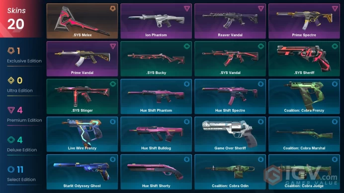 EU / 19 Skins / Reaver / Prime / Ion / Coalition / Starlit / Hue shift / Live wire / Game Over  XB23