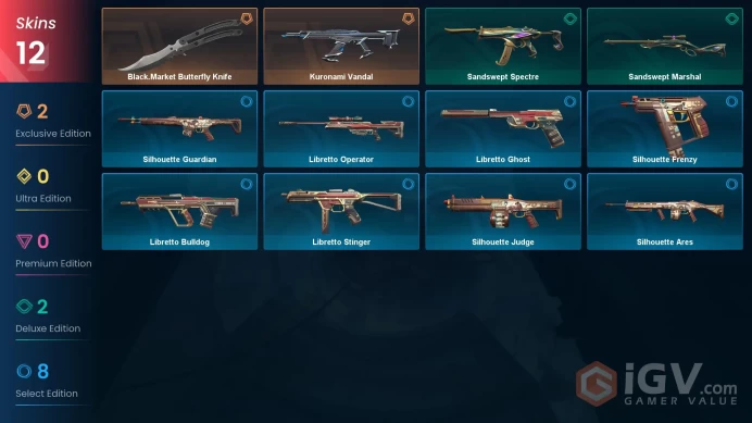 EU / 12 Skins / 1 Knife / Kuronami / Sandswept / Libretto / Silhoutte  XB24