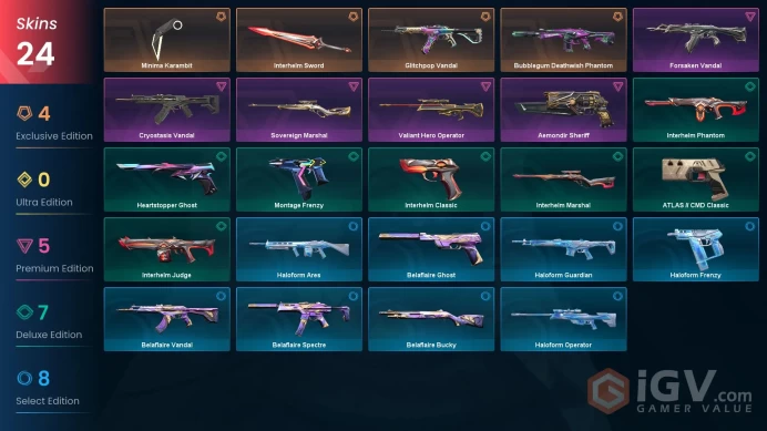 24 Skin // EU-TR// Glitchpop + Bubblegum Deathwish + Forsaken + Aemondir + Sovereign + Valiant + Cryostasis + 2 Knife //FULL Access// Platinum 2