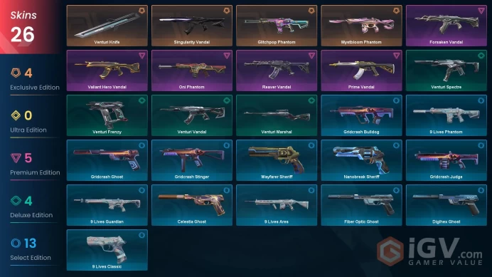 26 Skin // EU-TR // Glitchpop + Singularity + Reaver + Prime + Forsaken + Mystbloom + Oni + Valiant + Knife // FULL Access// Valorant Best Skins