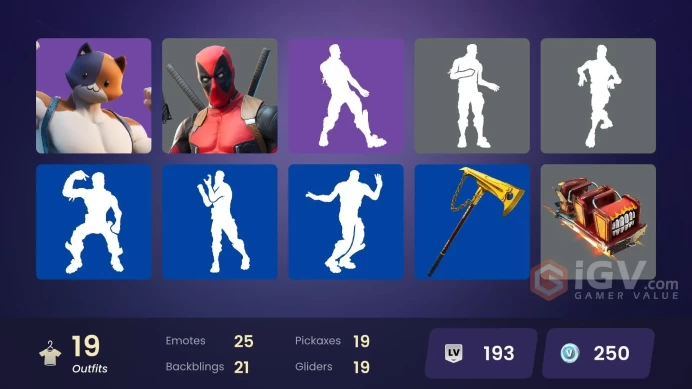 | PC/XBOX | 19 SKINS | Gear Specialist Maya | Deadpool | Fade | Zero | TNTina | Skye | Brutus | Ocean | Agent Peely | Kit | 250 VBUCKS | FaTfh |