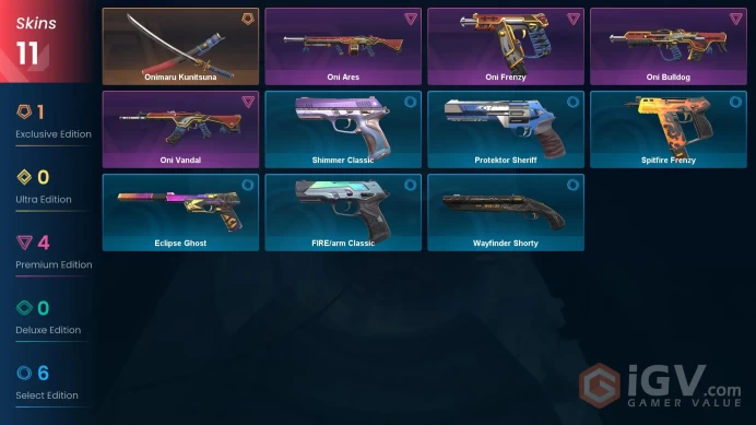 EU / 11 Skins / Onimaru Kunitsuna / Oni Vandal + Frenzy + Ares + Bulldog / EUW / LOL / 159 Champions / 148 Skins / V88