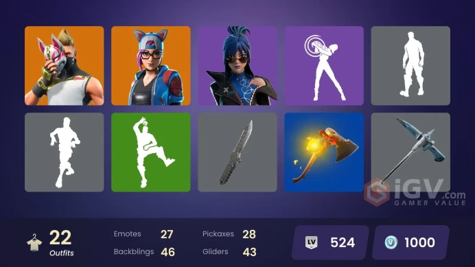 | PC/XBOX | 22 SKINS | Drift | Blackheart | Lynx | Zenith | Gear Specialist Maya | Hybrid | Calamity | Powder | Fable | 1000 VBUCKS | Fd57d |