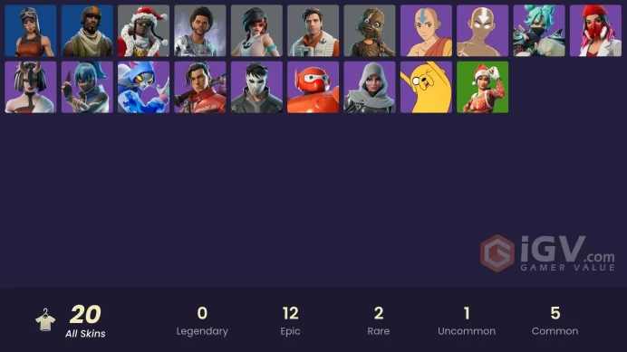 | PC/PSN/XBOX | 20 SKINS | Vanguard Zadie | Daigo | Jake the Dog | Kendo | The Night Rose | Nyanja | Santa Dogg | Aang | 400 VBUCKS | FdX26 |
