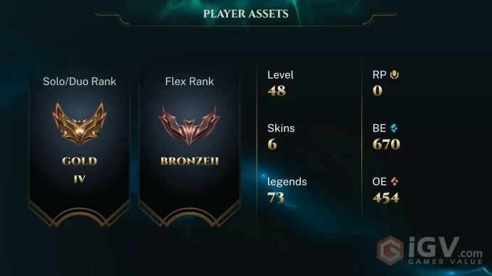 | LAS | 6 SKINS | GOLD 4 | 73 CHAMPIONS | 48 LEVEL | INSTANT DELIVERY | FULL ACCESS | FaZTW |