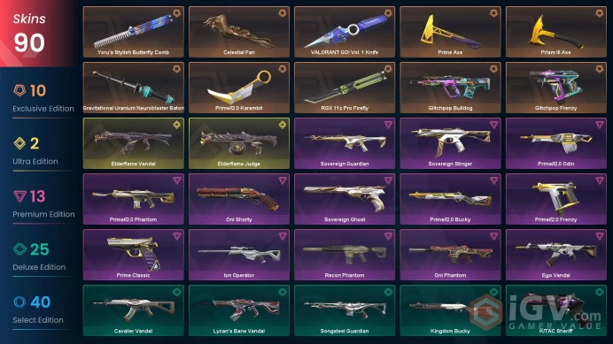 NA - Valorant Account - 130 Skins - Elderflame Oni Ion Recon - Level 53 - Unranked - 14 Knives - VY001