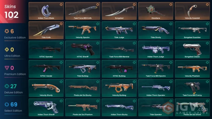 NA - Valorant Account - 100 Skins - Level 232 - Unranked - 6 Knives - VY004