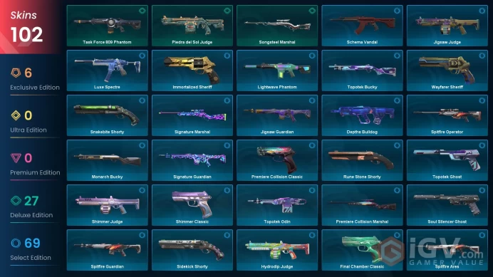 NA - Valorant Account - 100 Skins - Level 232 - Unranked - 6 Knives - VY004