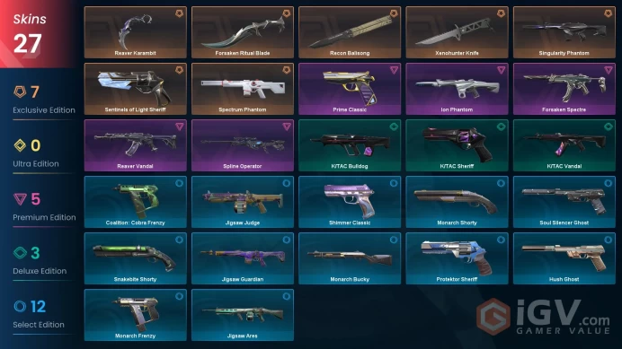 NA - Valorant Account - 50 Skins - Reaver Ion Singularity Spectrum - Level 101 - Unranked - 8 Knives - VY011