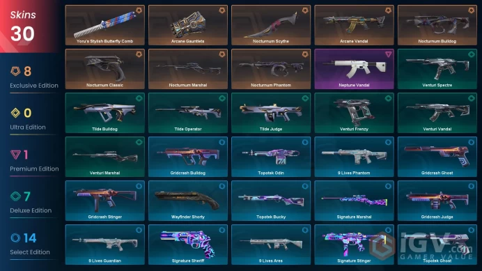 NA - Valorant Account - 50 Skins - Arcane Nocturnum Neptune - Level 62 - Unranked - 6 Knives - VY012