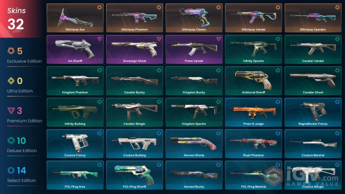 NA - Valorant Account - 45 Skins - Glitchpop Prime Ion - Level 19 - Unranked - 2 Knives - VY013