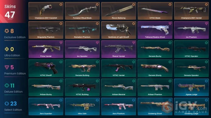 NA - Valorant Account - 75 Skins - Champions 2021 Reaver Prime Ion - Level 68 - Unranked - 8 Knives - VY007