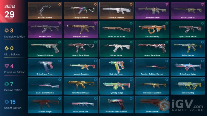 NA - Valorant Account - 45 Skins - Reaver Glitchpop Spectrum - Level 54 - Gold Peak - 2 Knives - VY014