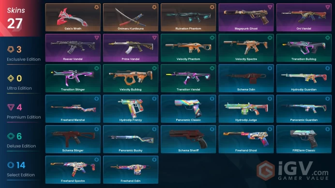 NA - Valorant Account - 44 Skins - Reaver Prime Oni Ruination - Level 91 - Gold Peak - 4 Knives - VY015
