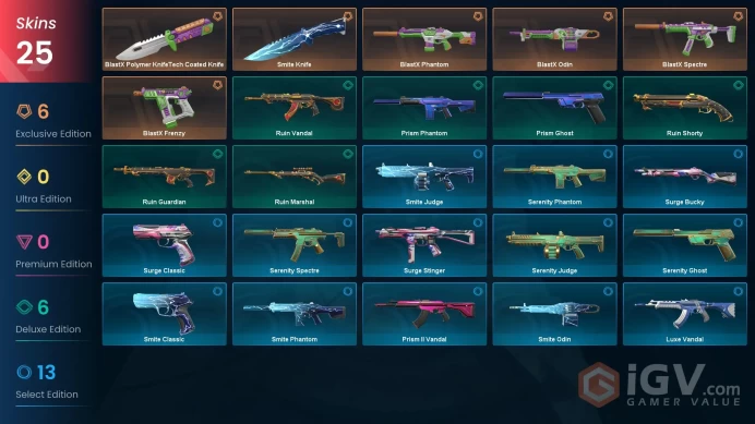 NA - Valorant Account - 35 Skins - BlastX Bundle - Level 27 - Platinum Peak - 3 Knives - VY018