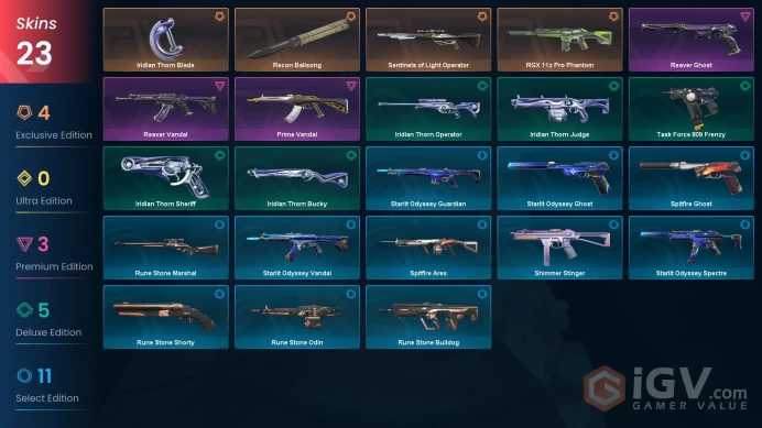 NA - Valorant Account - 35 Skins - Reaver Prime RGX - Level 48 - Platinum Peak - 3 Knives - VY019