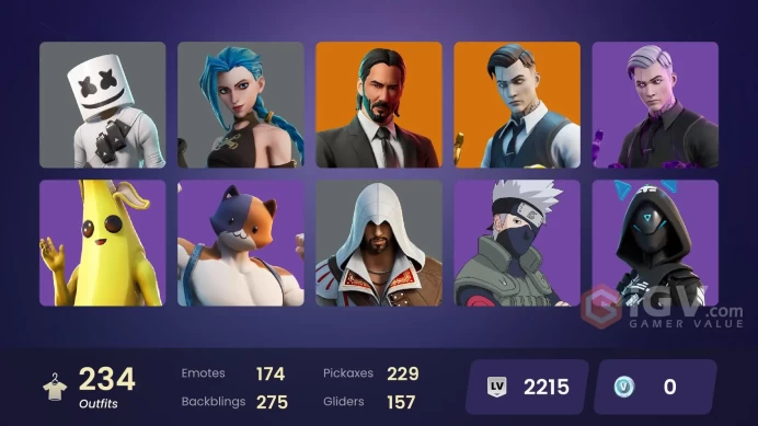(PC PSN XBOX) 234 skins | Gold Brutus | Gold Midas | Rogue Agent | Recon Champion | Arcane Jinx | Naruto Uzumaki | Dummy Supreme | Mizuki | The