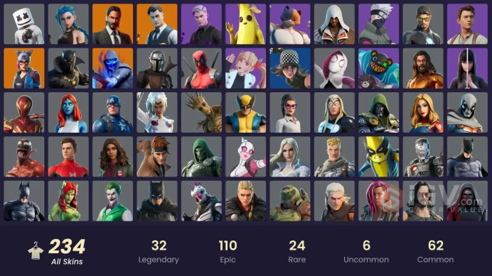 (PC PSN XBOX) 234 skins | Gold Brutus | Gold Midas | Rogue Agent | Recon Champion | Arcane Jinx | Naruto Uzumaki | Dummy Supreme | Mizuki | The