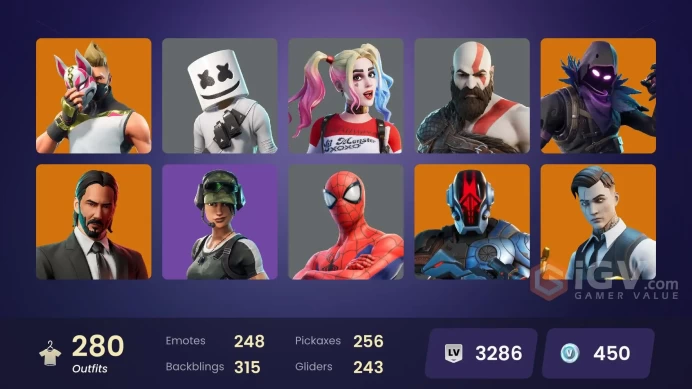 (PC PSN XBOX) 280 skins | LEVIATHAN AXE / OG PARADIGMA / HARLEY QUINN / LARA CROFT / MARSHMELLO / NINJA / OG STW | Gold Kratos | Gold Brutus | G