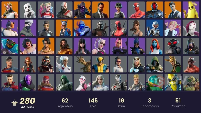 (PC PSN XBOX) 280 skins | LEVIATHAN AXE / OG PARADIGMA / HARLEY QUINN / LARA CROFT / MARSHMELLO / NINJA / OG STW | Gold Kratos | Gold Brutus | G