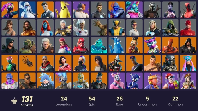(PC PSN XBOX) 131 skins | Gold Midas | Gold Brutus | Gold Meowscles | Tart Tycoon | Galaxia | Joey | DJ Bop | Singularity | Fade | Crackshot | P