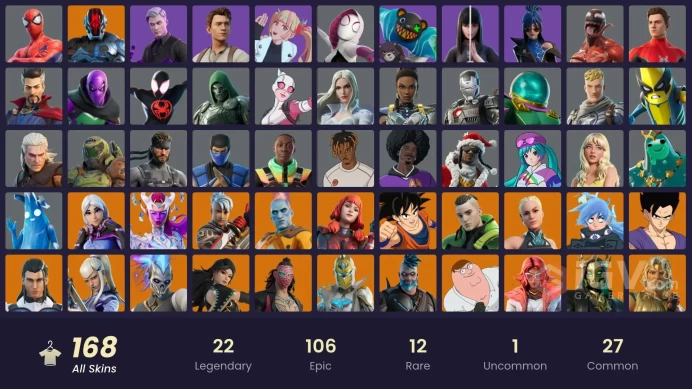 (PC PSN XBOX) 168 skins | Shady Doggo | Naruto Uzumaki | Kado Thorne | Son Gohan | Mizuki | The Ageless | The Imagined | Hades | The Cube Queen