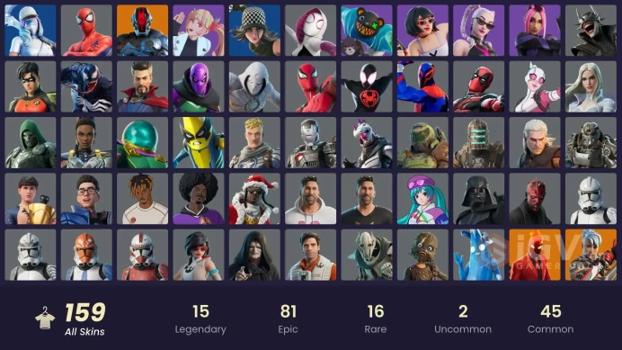 (PC PSN XBOX) 159 skins | Snap | Mizuki | The Ageless | The Imagined | Inferno | The Origin | Malik | Son Goku | Nezumi | Renzo the Destroyer | 