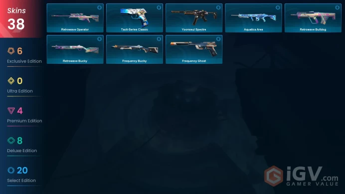 [EU] 38 SKINS | Kuronami Vandal | Primordium Phantom | ChronoVoid Vandal | VCT x G2 Classic | ~ 20,350 VP | Ranked Ready Inventory value | 