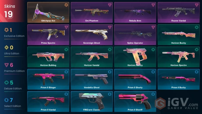 [NA] 19 SKINS | ~ 25,750 VP Inventory value | Glitchpop Axe | Spline Operator | Oni Phantom ...
